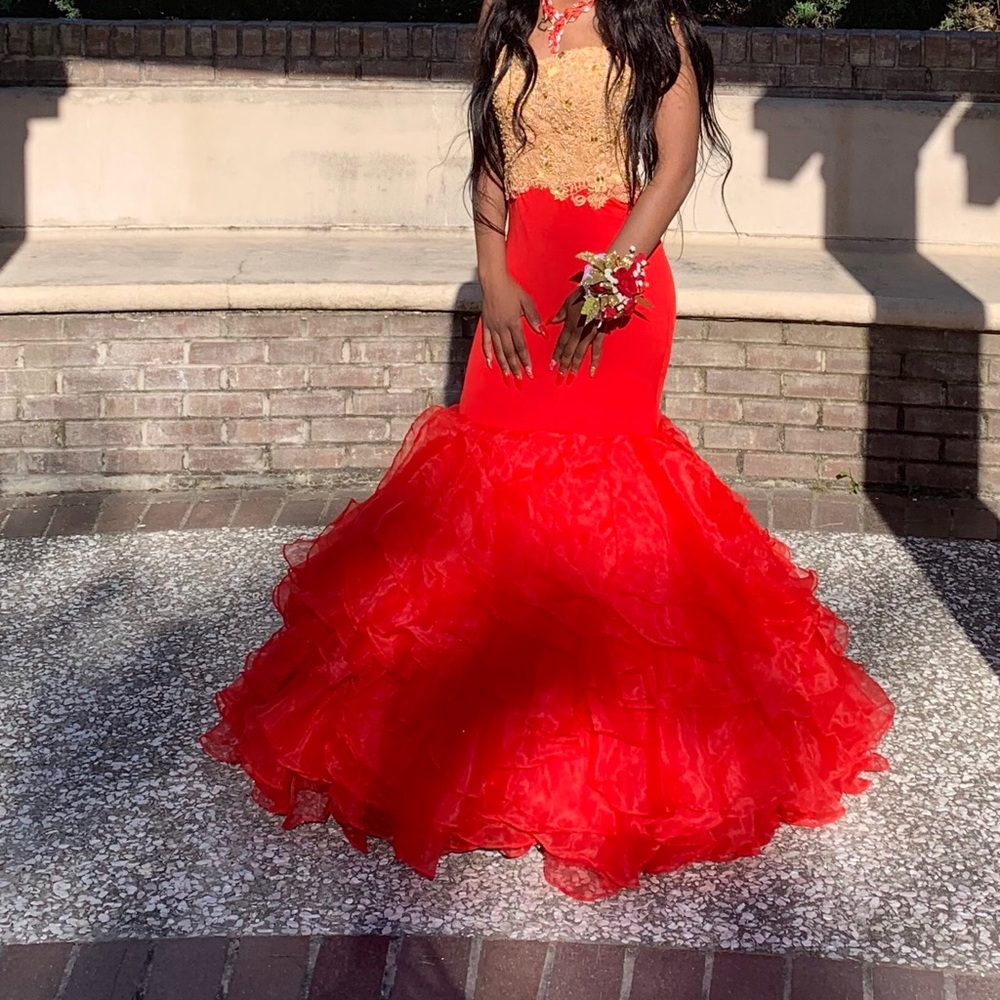 Red & Gold prom dress with Quintilian slip